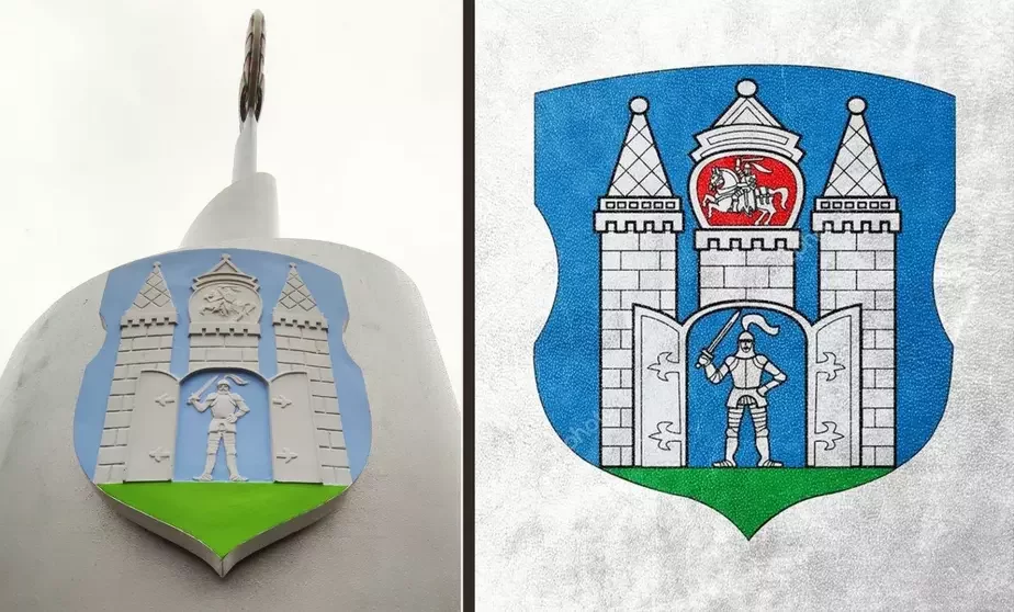 Герб Могилева после обновления стелы в Бресте (слева) и правильное изображение герба (справа).