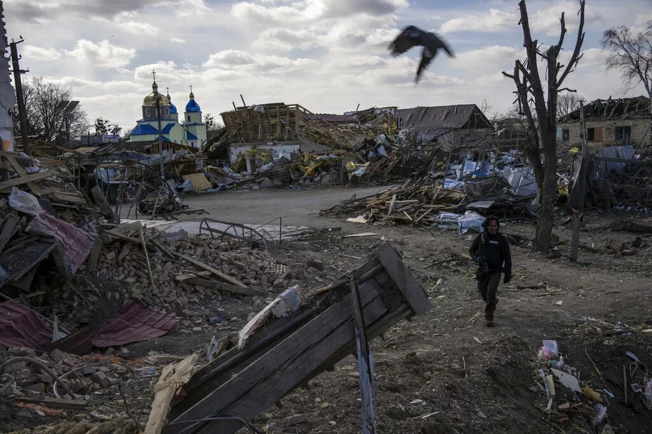 Село Бышев под Киевом после российского нападения. Фото: AP