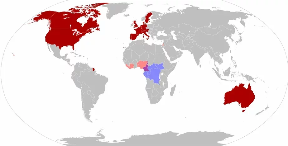Мапа распаўсюду воспы малпаў. Крыніца: wikipedia.org