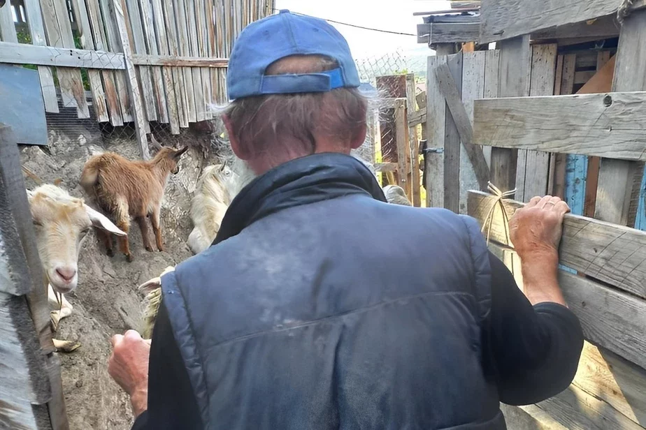 Герой публикации Вячеслав с питомцами на ферме у грузина