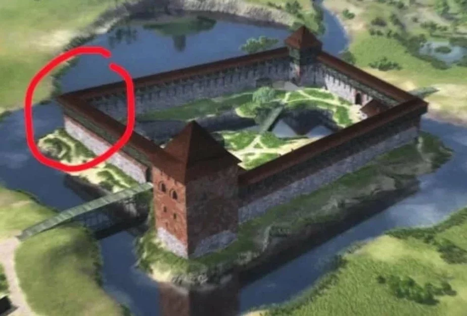 Локализация башни на реконструкции Кревского замка. Фото: facebook / kreva.park